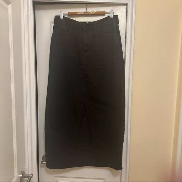 Mango Black Denim Maxi Skirt with front slit - Picture 2 of 7